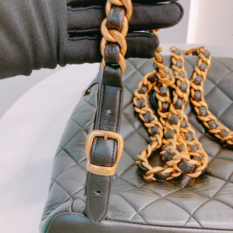MS0591 Chanel 香奈兒 中古 雙肩包 背包 羊皮 黑色  24K黃金扣 Vinatge Duma 23cm Lambskin Black x Ghw-21
