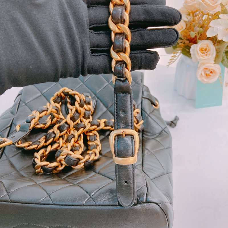 MS0591 Chanel 香奈兒 中古 雙肩包 背包 羊皮 黑色  24K黃金扣 Vinatge Duma 23cm Lambskin Black x Ghw-22