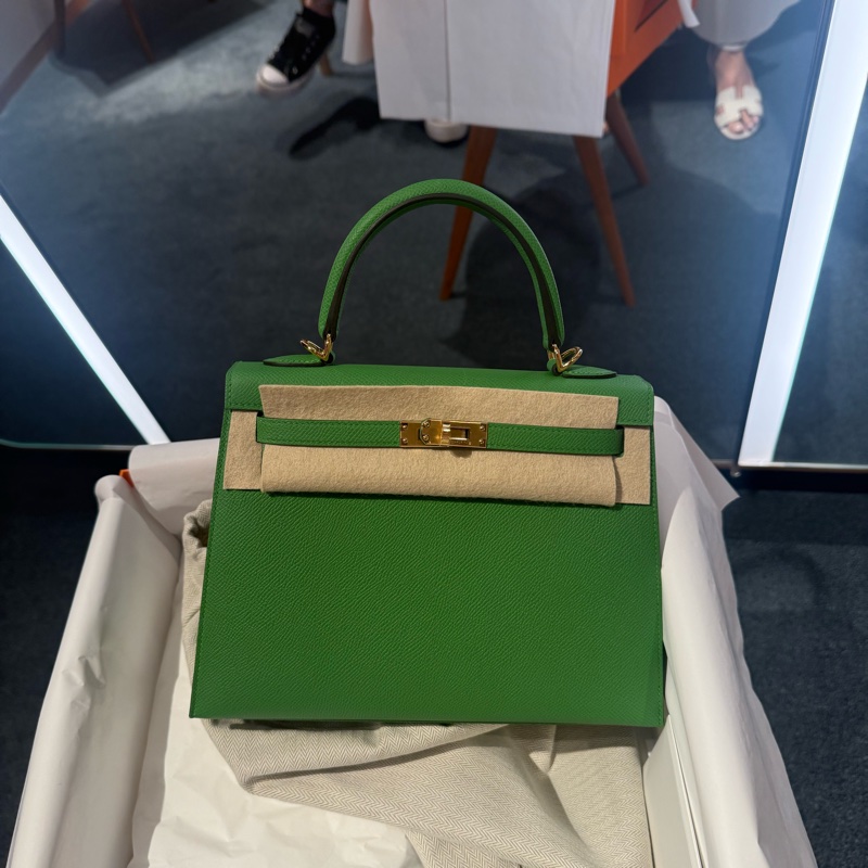 全新Hermes Kelly25 外縫 高雅綠搭配金釦Epsom-0