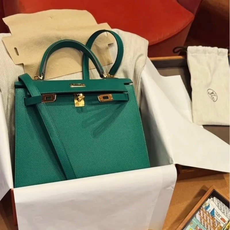 全新Hermes Kelly25 外縫 高雅綠搭配金釦Epsom-2