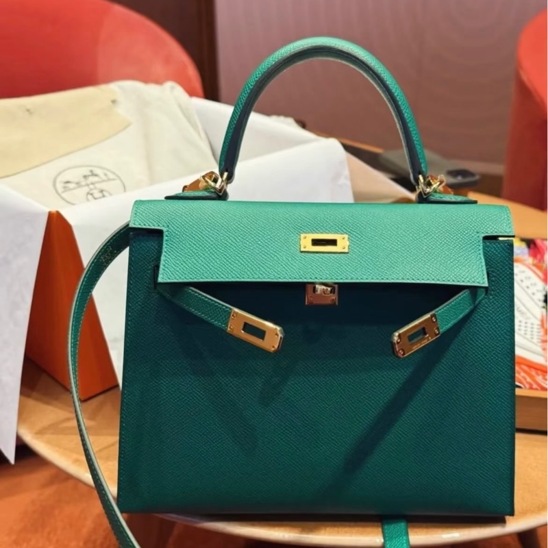 全新Hermes Kelly25 外縫 高雅綠搭配金釦Epsom-3