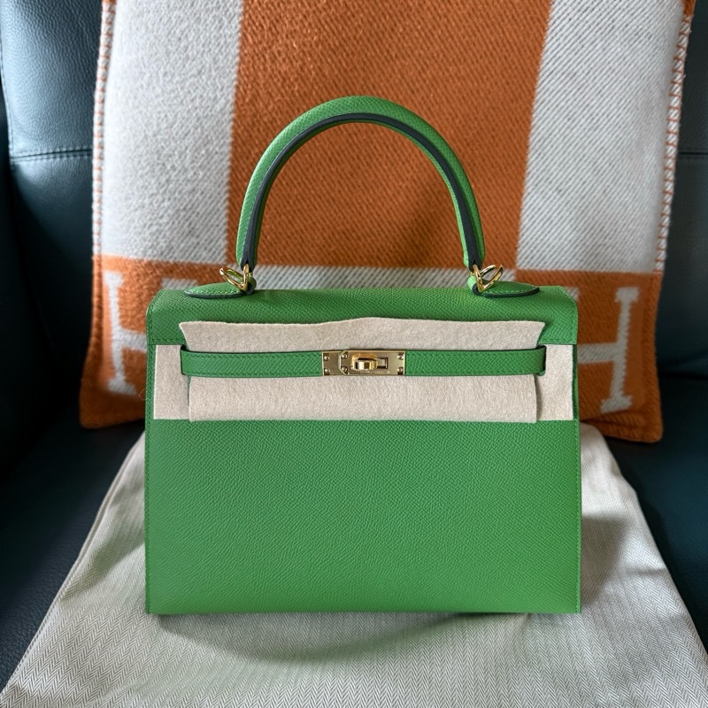 全新Hermes Kelly25 外縫 高雅綠搭配金釦Epsom-4