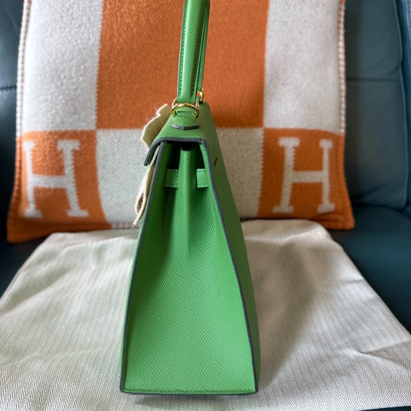 全新Hermes Kelly25 外縫 高雅綠搭配金釦Epsom-5