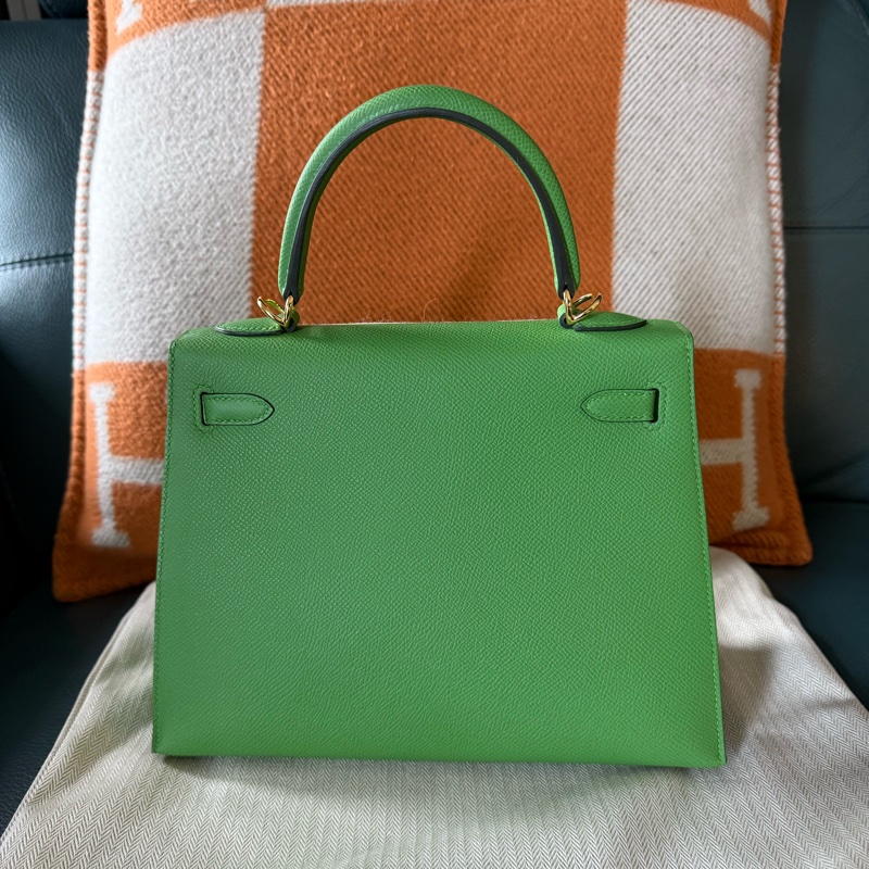 全新Hermes Kelly25 外縫 高雅綠搭配金釦Epsom-10