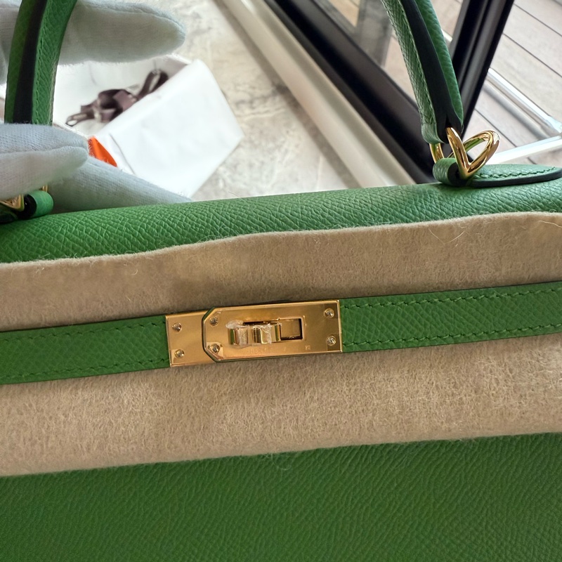 全新Hermes Kelly25 外縫 高雅綠搭配金釦Epsom-12