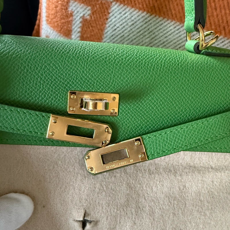 全新Hermes Kelly25 外縫 高雅綠搭配金釦Epsom-14