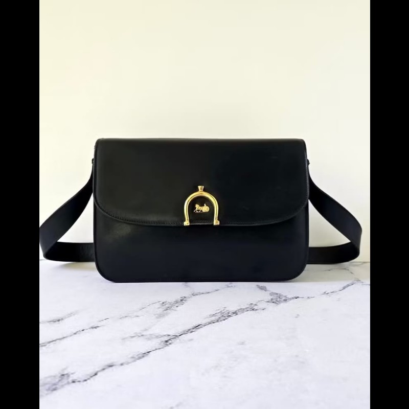 【LA LUNE】絕版中古包 Celine黑金馬車包 單肩包 側背包 古董包 側孭包 斜背-0