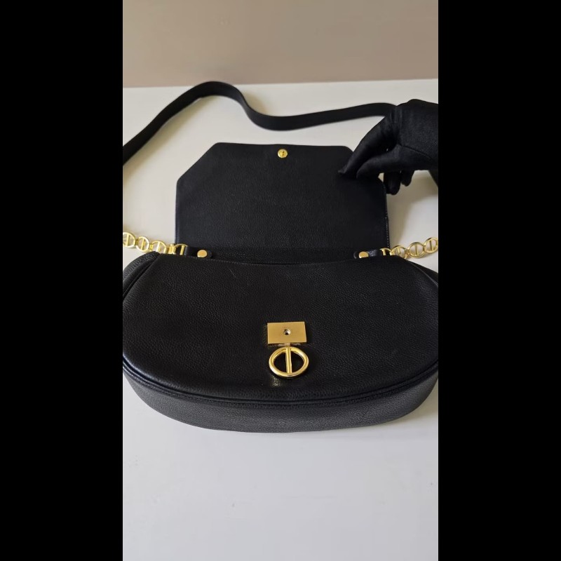 【LA LUNE】絕版中古包 Dior黑金魚子醬元寶包 單肩包 側背包 斜背包 側孭包-6