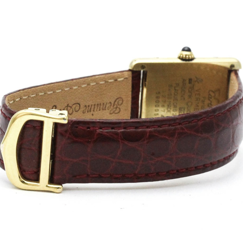 卡地亞 Tank Vermeil 鍍金皮革石英男士腕錶 590005-4