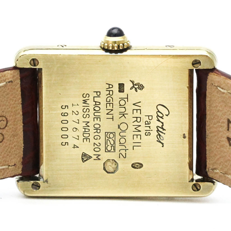 卡地亞 Tank Vermeil 鍍金皮革石英男士腕錶 590005-5