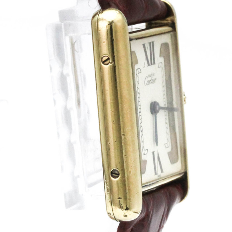 卡地亞 Tank Vermeil 鍍金皮革石英男士腕錶 590005-7