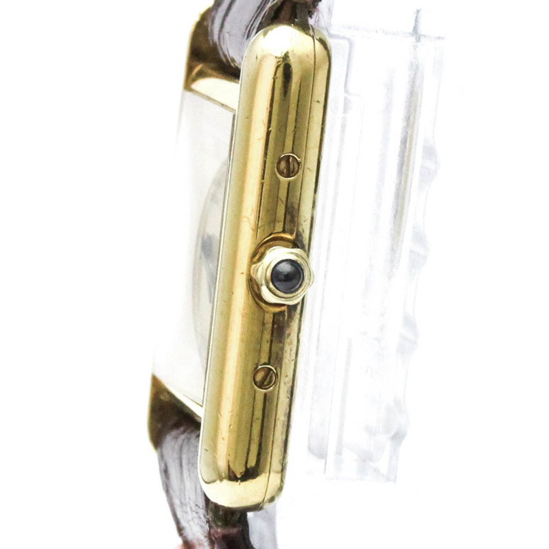 卡地亞 Must Tank 鍍金皮革石英女士腕錶 366001-3