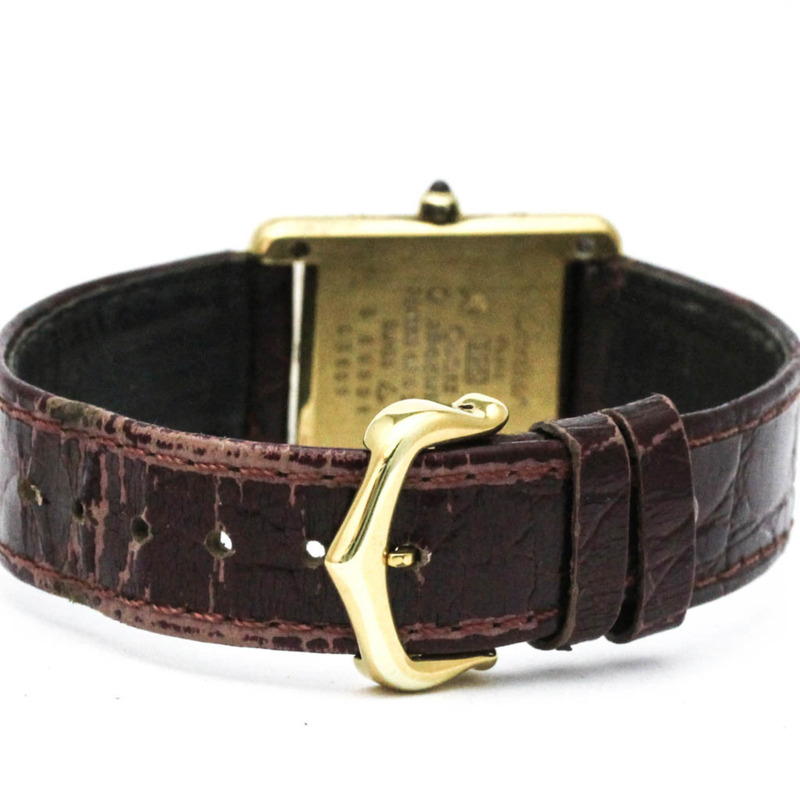 卡地亞 Must Tank 鍍金皮革石英女士腕錶 366001-4