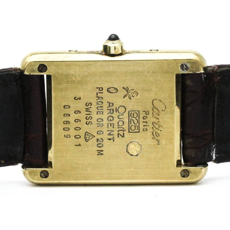 卡地亞 Must Tank 鍍金皮革石英女士腕錶 366001-5