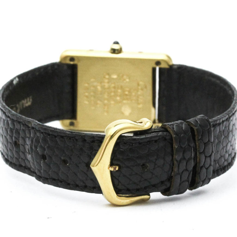 卡地亞 Must Tank 鍍金皮革石英女士腕錶 366001-4