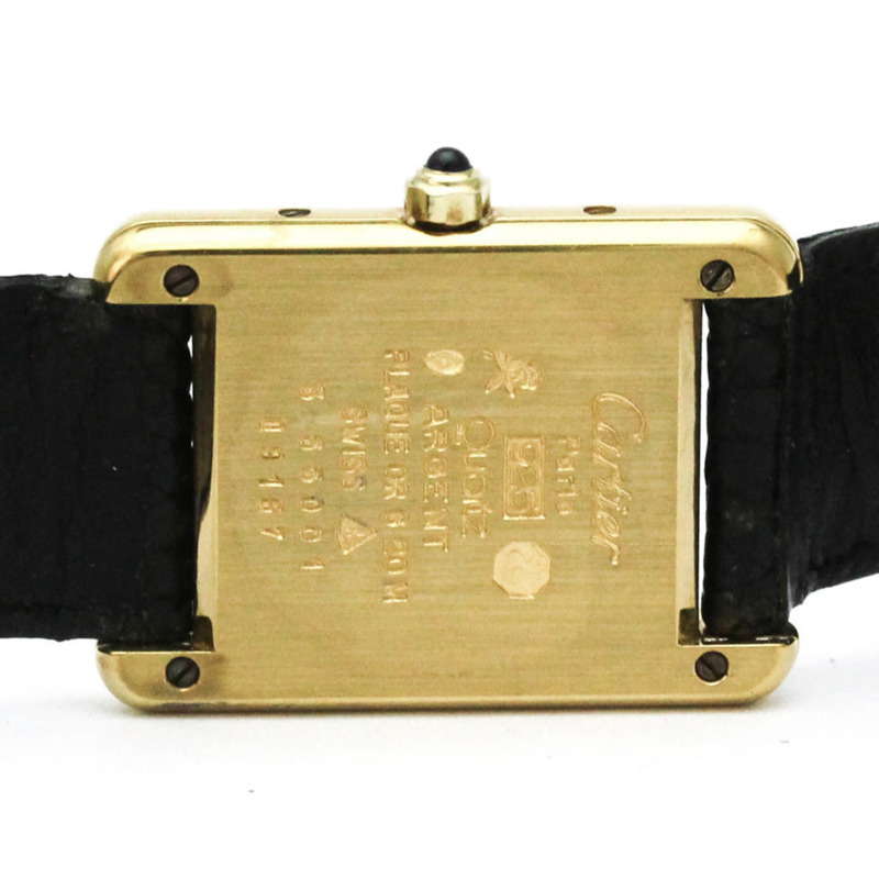 卡地亞 Must Tank 鍍金皮革石英女士腕錶 366001-5