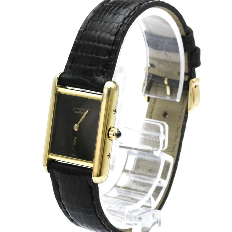 卡地亞 Must Tank 鍍金皮革石英女士腕錶 366001-1