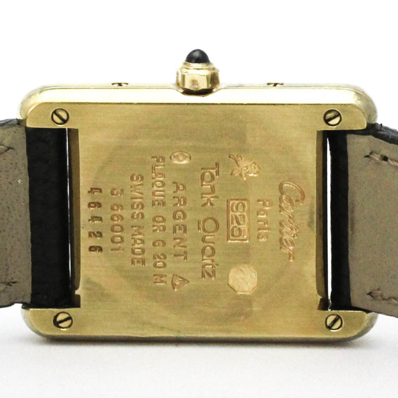 卡地亞 Must Tank 鍍金皮革石英女士腕錶 366001-5