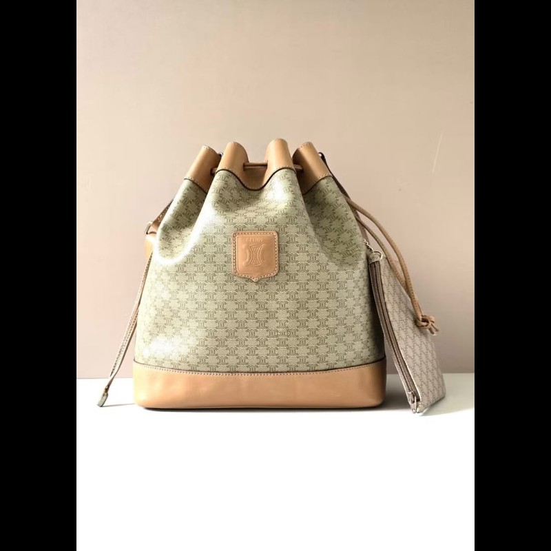 【LA LUNE】絕版古董包 Celine老花中古水桶包 單肩包 皮革包 斜背復古二手-0