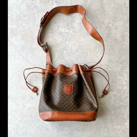 【LA LUNE】絕版古董包 Celine老花中古水桶包 單肩包 皮革包 斜背復古二手