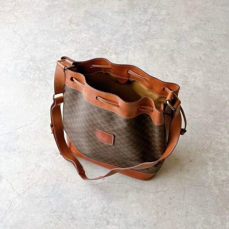 【LA LUNE】絕版古董包 Celine老花中古水桶包 單肩包 皮革包 斜背復古二手-1