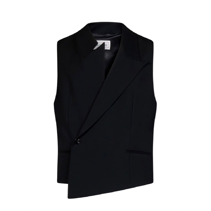 Alexander McQueen asymmetrical collar black wool vest 50 馬甲-0