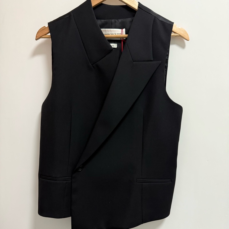 Alexander McQueen asymmetrical collar black wool vest 50 馬甲-1