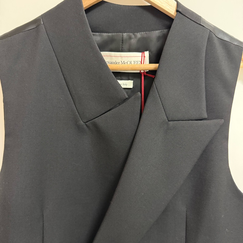 Alexander McQueen asymmetrical collar black wool vest 50 馬甲-3
