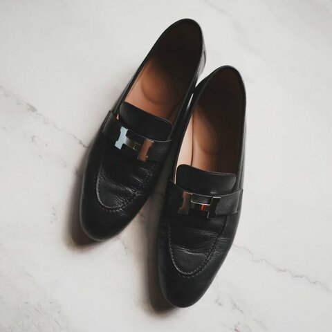 HERMES Paris loafer H樂福鞋 （黑/銀）