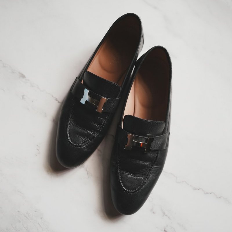 HERMES Paris loafer H樂福鞋 （黑/銀）-0