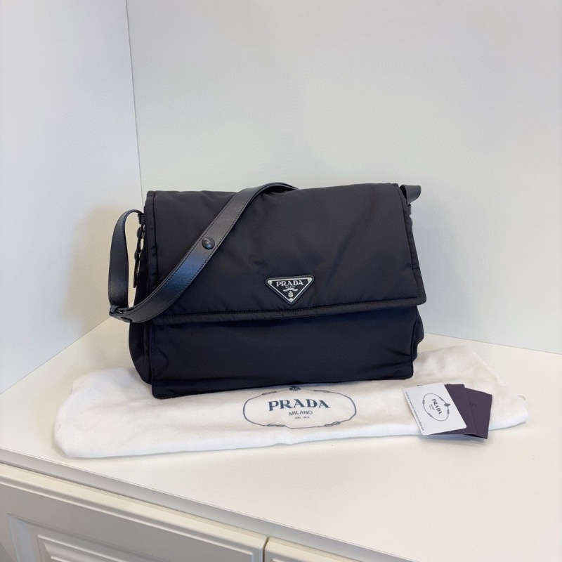 Prada Cini Re-Nylon 黑銀尼龍郵差包  大號 芯片款 35*27*14  全新閒置配件保卡塵袋-3