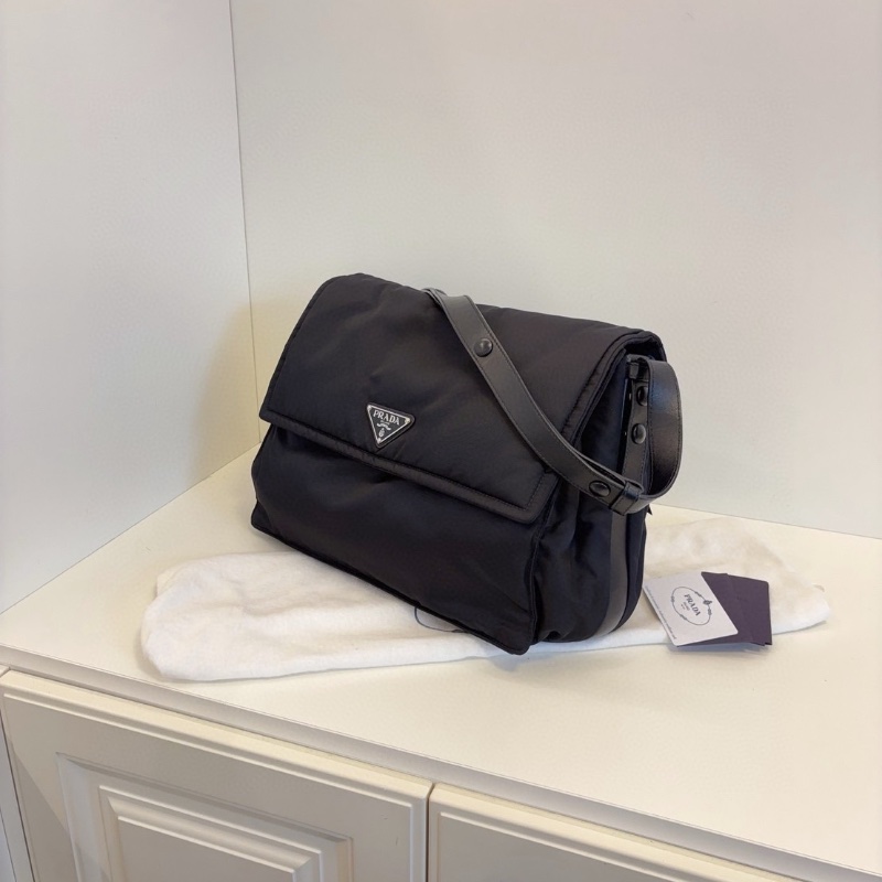 Prada Cini Re-Nylon 黑銀尼龍郵差包  大號 芯片款 35*27*14  全新閒置配件保卡塵袋-6