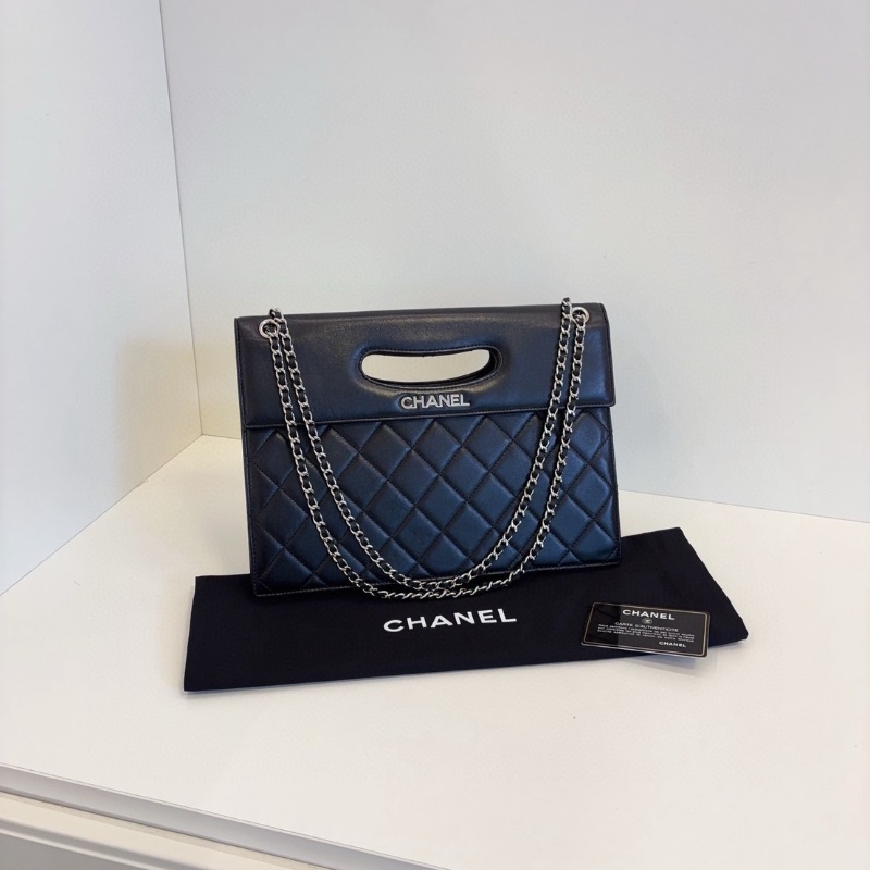 Chanel 黑銀菱格橫版鏈條包 29*21*7 98新配件塵袋-2