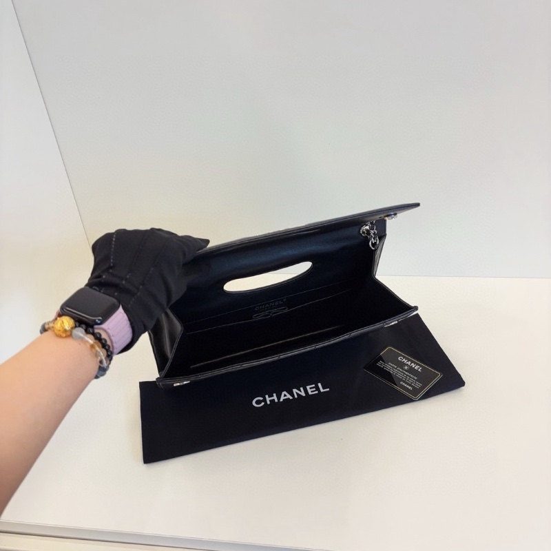 Chanel 黑銀菱格橫版鏈條包 29*21*7 98新配件塵袋-3