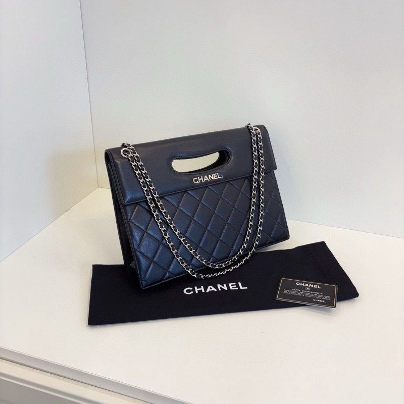 Chanel 黑銀菱格橫版鏈條包 29*21*7 98新配件塵袋-4