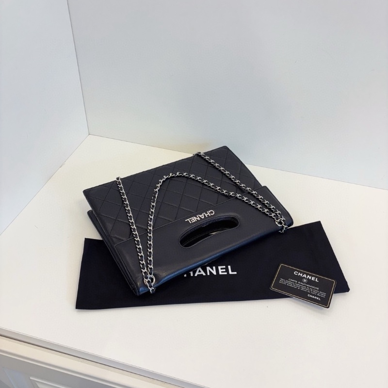 Chanel 黑銀菱格橫版鏈條包 29*21*7 98新配件塵袋-5