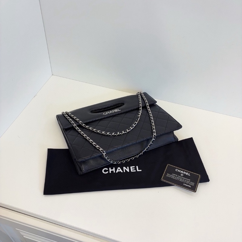 Chanel 黑銀菱格橫版鏈條包 29*21*7 98新配件塵袋-6