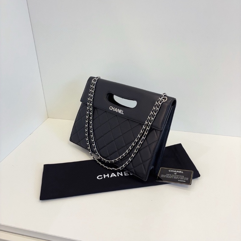 Chanel 黑銀菱格橫版鏈條包 29*21*7 98新配件塵袋-7