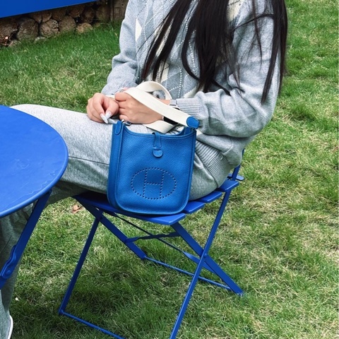 Hermes 愛馬仕 mini 伊芙琳 16 寶石藍銀扣 A刻
