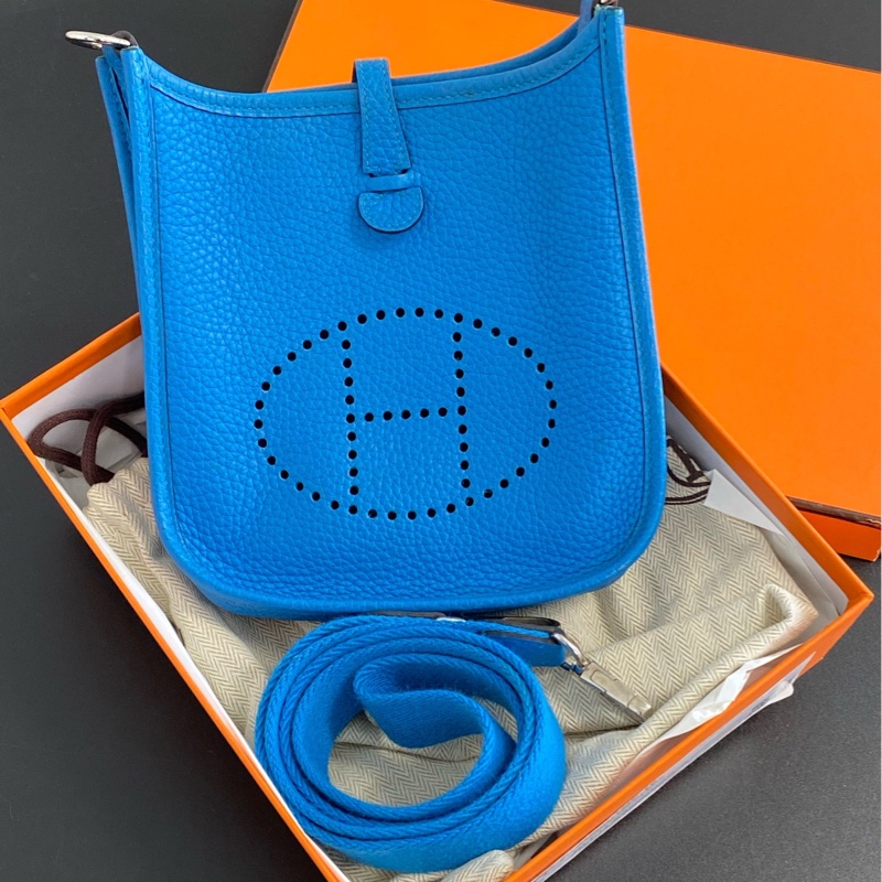 Hermes 愛馬仕 mini 伊芙琳 16 寶石藍銀扣 A刻-1