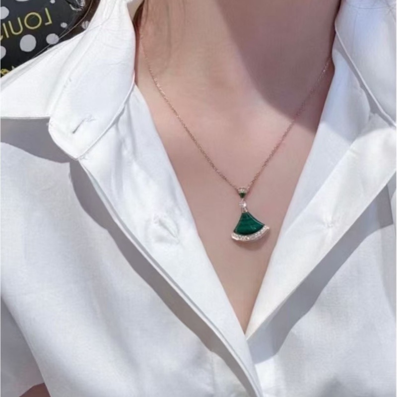 Bvlgari DIVAS’DREAM孔雀石 扇子項鍊 大號綠扇子 鏈長約43cm 98新配件盒子-0