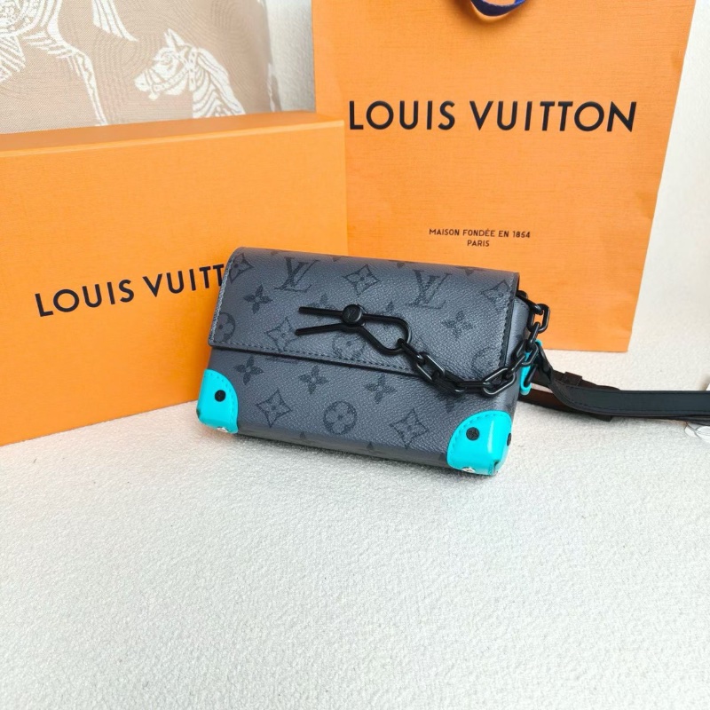 LV Steamer盒子包灰色 老花拼藍色 芯片款 17.5*11*6 98新配件盒子 塵袋 購證-3