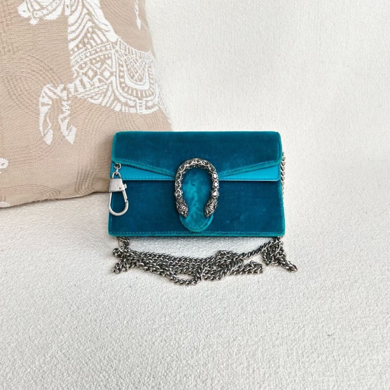 Gucci mini絲絨鑽扣酒神包 孔雀綠17*10*4  98新配件龍蝦扣 塵袋-1