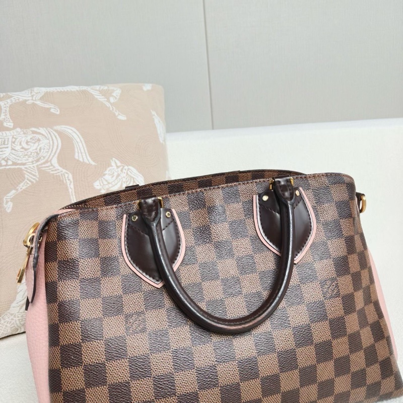 LV Normandy諾曼底棋盤格手提斜背包 棕棋盤格拼粉色  33*23*17 98新配件肩帶 鑰匙鎖 塵袋-3