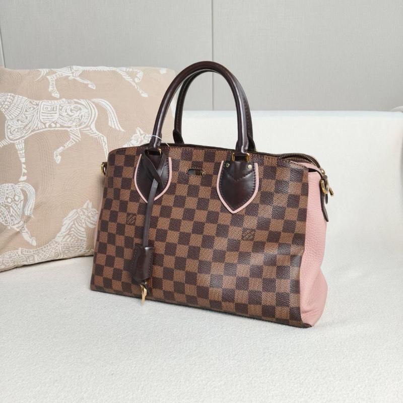 LV Normandy諾曼底棋盤格手提斜背包 棕棋盤格拼粉色  33*23*17 98新配件肩帶 鑰匙鎖 塵袋-4