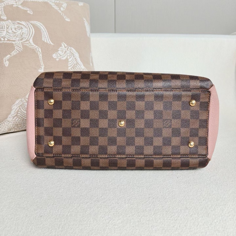 LV Normandy諾曼底棋盤格手提斜背包 棕棋盤格拼粉色  33*23*17 98新配件肩帶 鑰匙鎖 塵袋-5