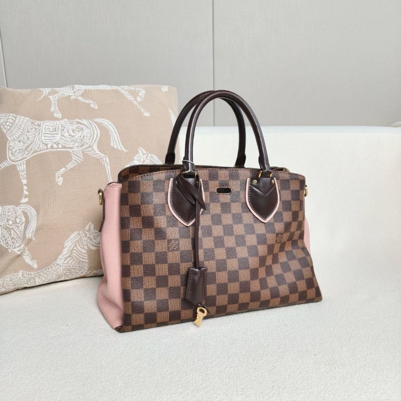 LV Normandy諾曼底棋盤格手提斜背包 棕棋盤格拼粉色  33*23*17 98新配件肩帶 鑰匙鎖 塵袋-6