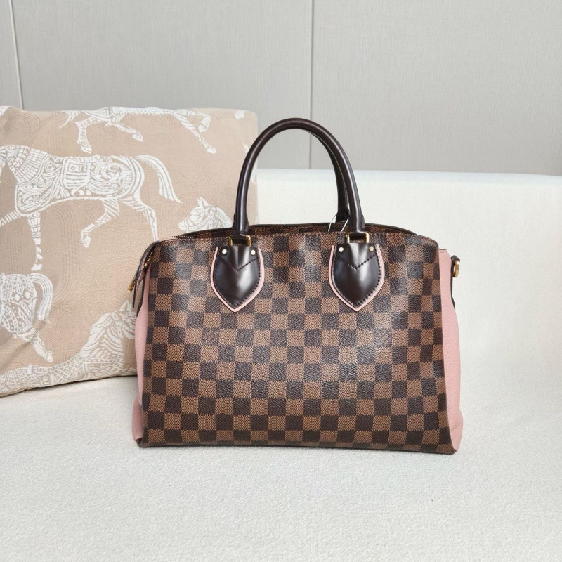 LV Normandy諾曼底棋盤格手提斜背包 棕棋盤格拼粉色  33*23*17 98新配件肩帶 鑰匙鎖 塵袋-9
