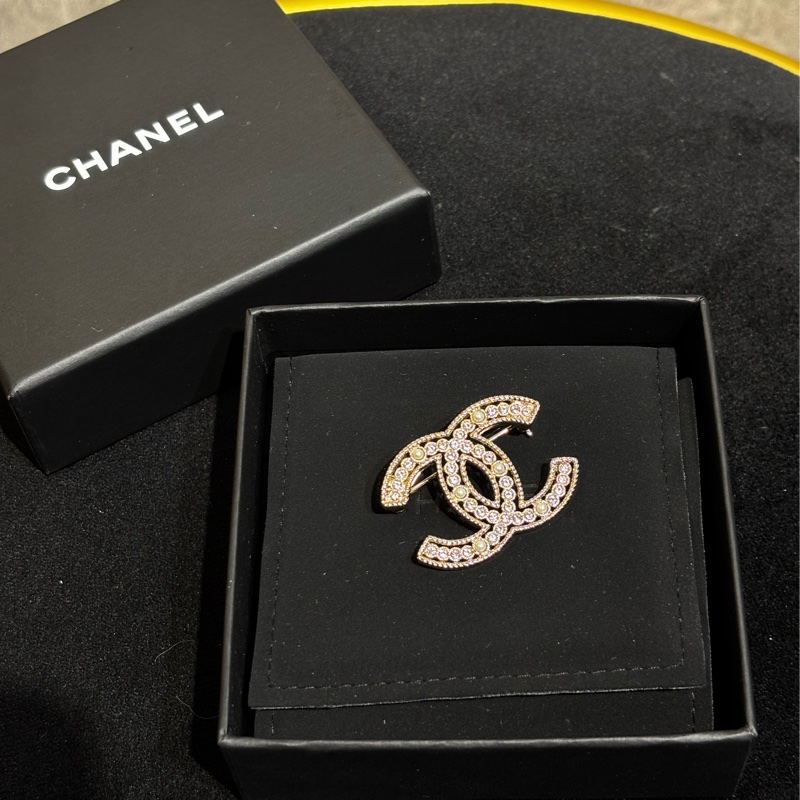 Chanel 員購胸針 小型 珍珠 水鑽-4