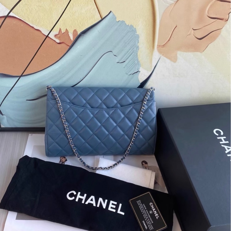 Chanel 香奈儿 cf信封包 蓝色银扣 羊皮单肩包 17开 成色:98新 尺寸-1